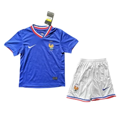 Otroški Nogometni dresi Francija Domači Euro 2024 modra Kratek Rokav + bela Kratke hlače