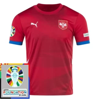Najcenejši Moški Nogometni dresi Srbija Domači Euro 2024 rdeča Kratek Rokav