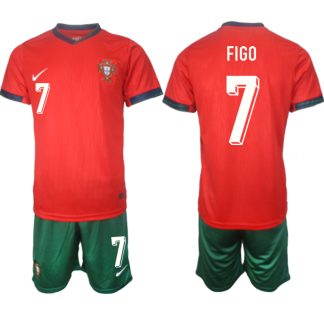 Novo Moški Nogometni dresi Portugalska Domači Euro 2024 rdeča zelena Luis Figo 7
