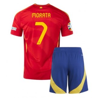Poceni Otroški Nogometni dresi za otroke Španija Domači Euro 2024 tisk Alvaro Morata 7
