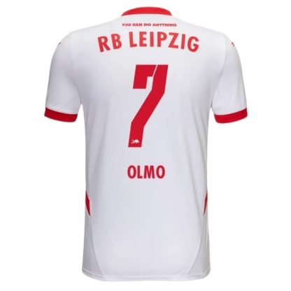 Najnovejša izdaja Moški Nogometni dresi RB Leipzig Domači 2024-25 bela rdeča Kurzarm Dani Olmo 7