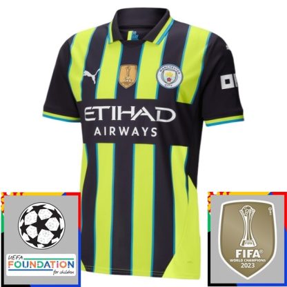 Poceni Moški Nogometni dresi Manchester City Gostujoči Champions League With Patch 2024-2025 Kevin De Bruyne 17