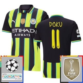 Poceni Moški Nogometni dresi Manchester City Gostujoči Champions League With Patch 2024-25 Jeremy Doku 11